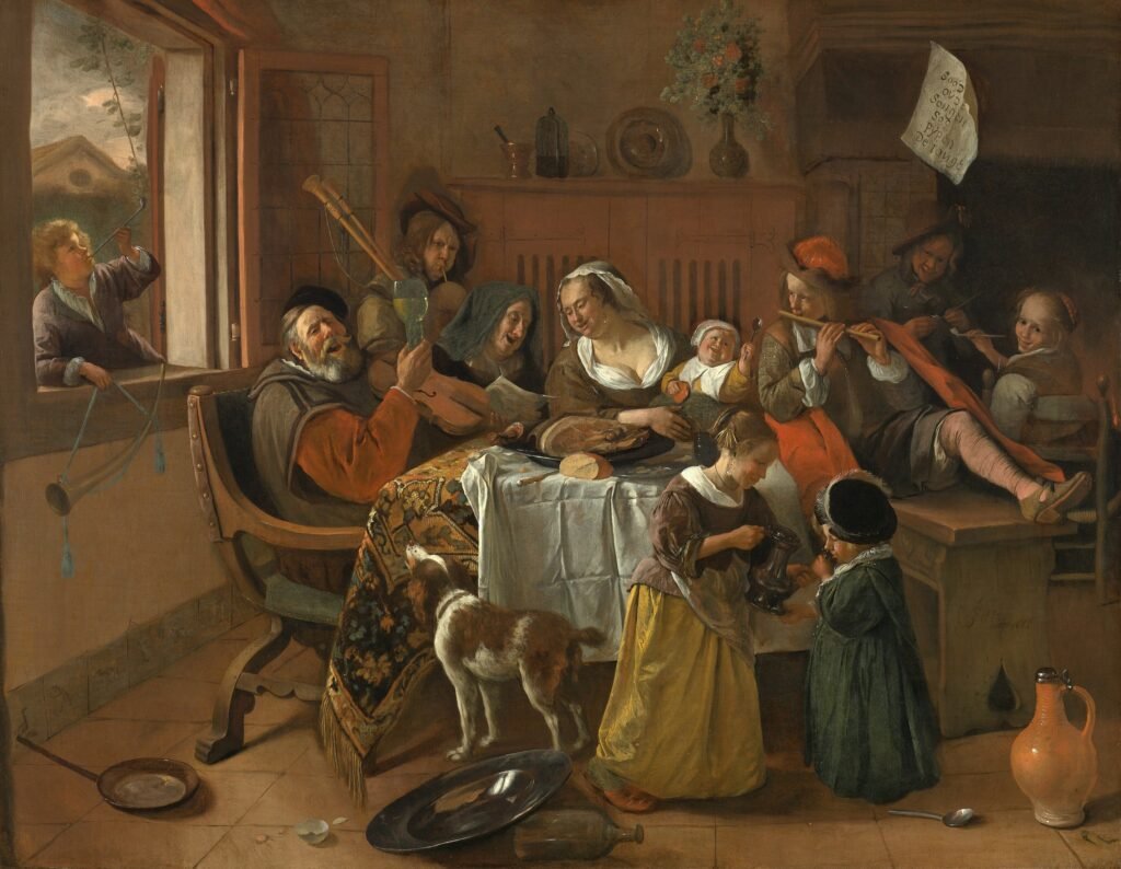 Gluttony 18th-century painting showing overindulgence in food and drink